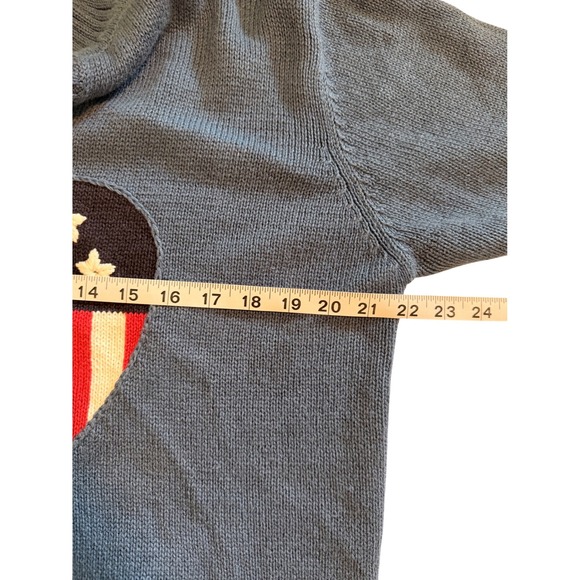 The Quaker Factory Blue Heart Flag USA Sweater Size M Ramie Cotton‎ American - Picture 6 of 8